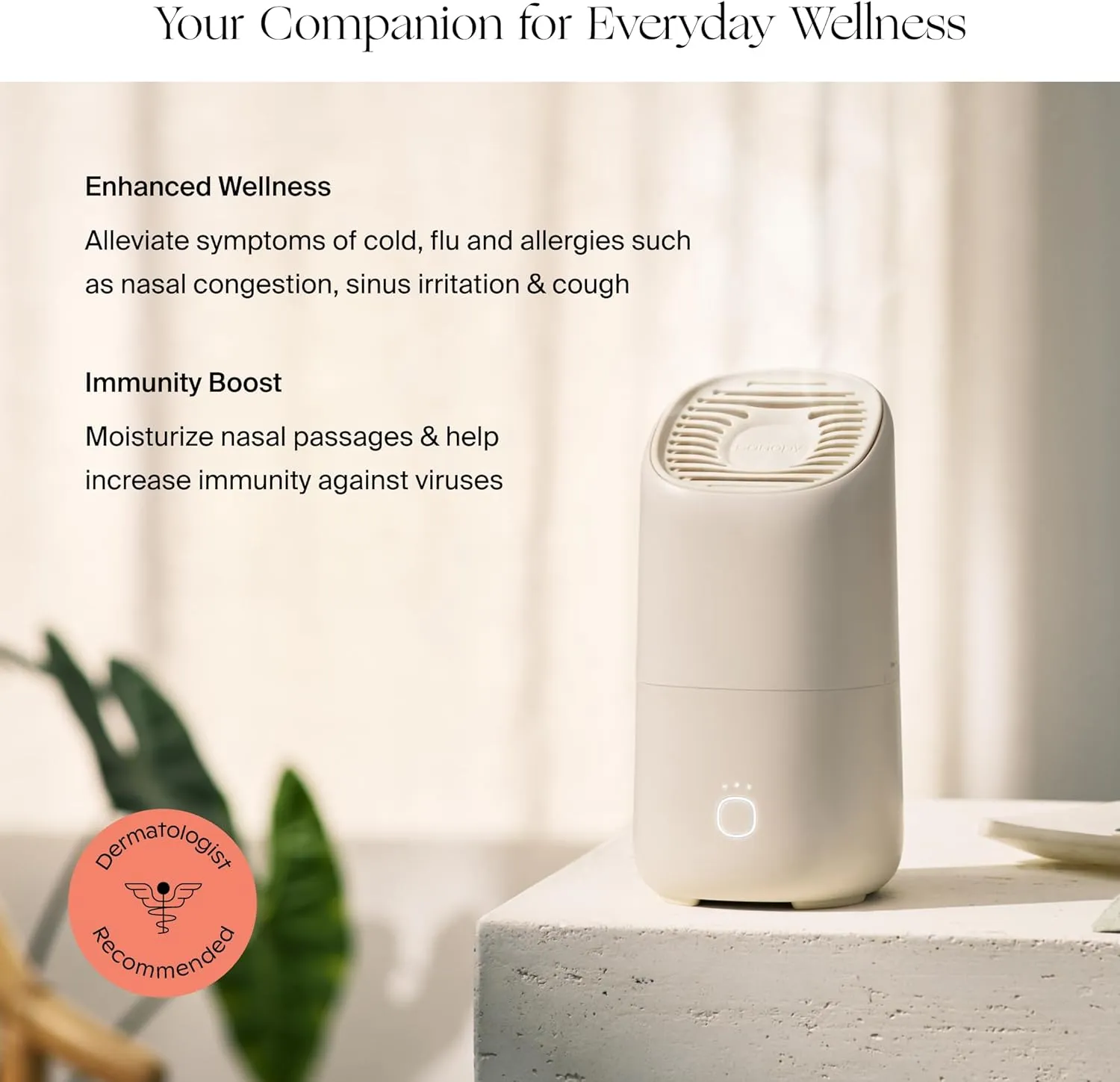 Canopy Portable Misting Humidifier - Cordless 11 HR Run Time, 500 mL, TSA Approved Travel Humidifier - Alleviate Symptoms of Allergies, Flu, Cold, Dry Skin - Includes Aroma & Adapter - Moonstruck