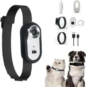 Cat Camera Collar - 120 Wide Angle Pet Dog Collar Camera, 1080P Multi Fuctional Pet Cat for Video Records, Pet Collar Camera Outdoor, Dog/Cat Gift (White)