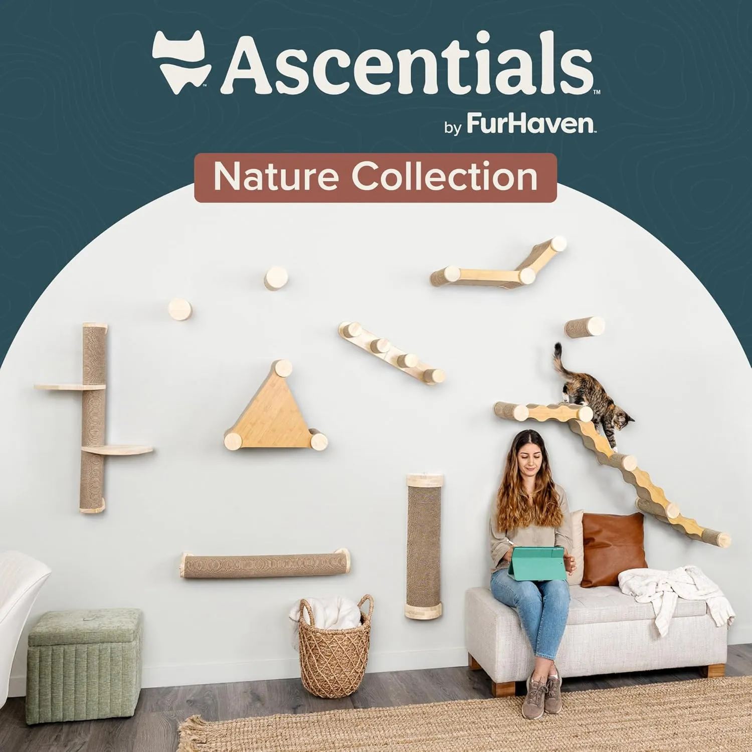 Cat Climbing Wall System  Modern Floating Shelves & Perches for Cats - Sunrise Steps | Ascentials by FurHaven