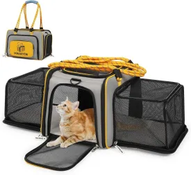 Cat Dog Carrier, Collapsible Soft Lined Small Dog Carrier Car Seat Travel Bag, 17"x15.5"x12.5" Expandable Pet Carrier for Small Cats and Dogs up to 20 LBS