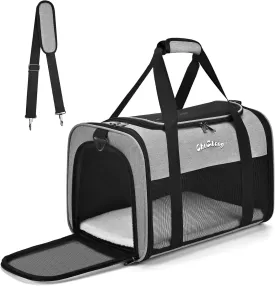 Cat Dog Carrier for Small Medium Cats Puppies up to 18 LbsGrey,Soft Sided Cat Bag Airline Approved,Collapsible Pet Travel Carrier, Portable Kennel with Soft,Washable,Waterproof Pad