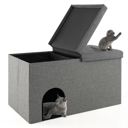 Cat Litter Box Enclosure Hidden Furniture with Urine Proof Litter Mat-Gray