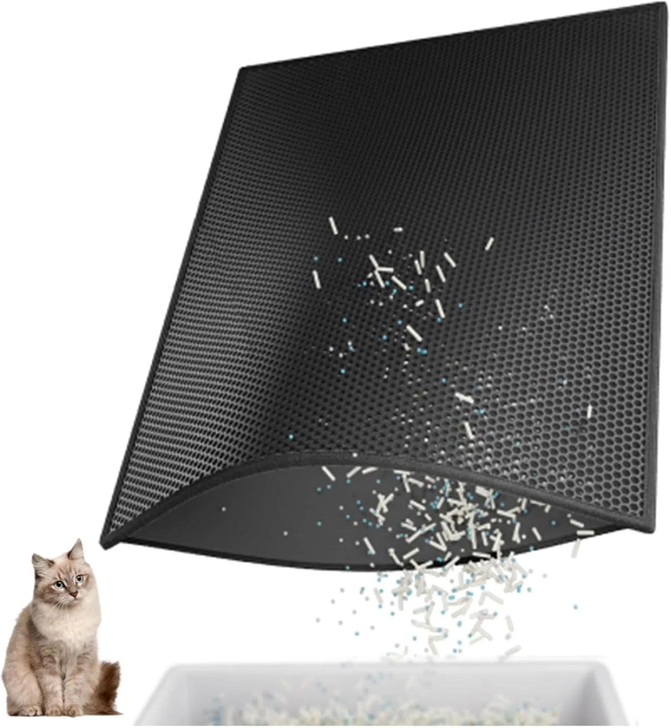 Cat Litter Mat Litter Trapping Mat, 24X35In/26X46In Double Layer Easy Clean Cat Litter Trap Mat Cat Litter Mats for Indoor Cats, Less Waste,Soft On Paws,Non-Slip,24X35In-Black