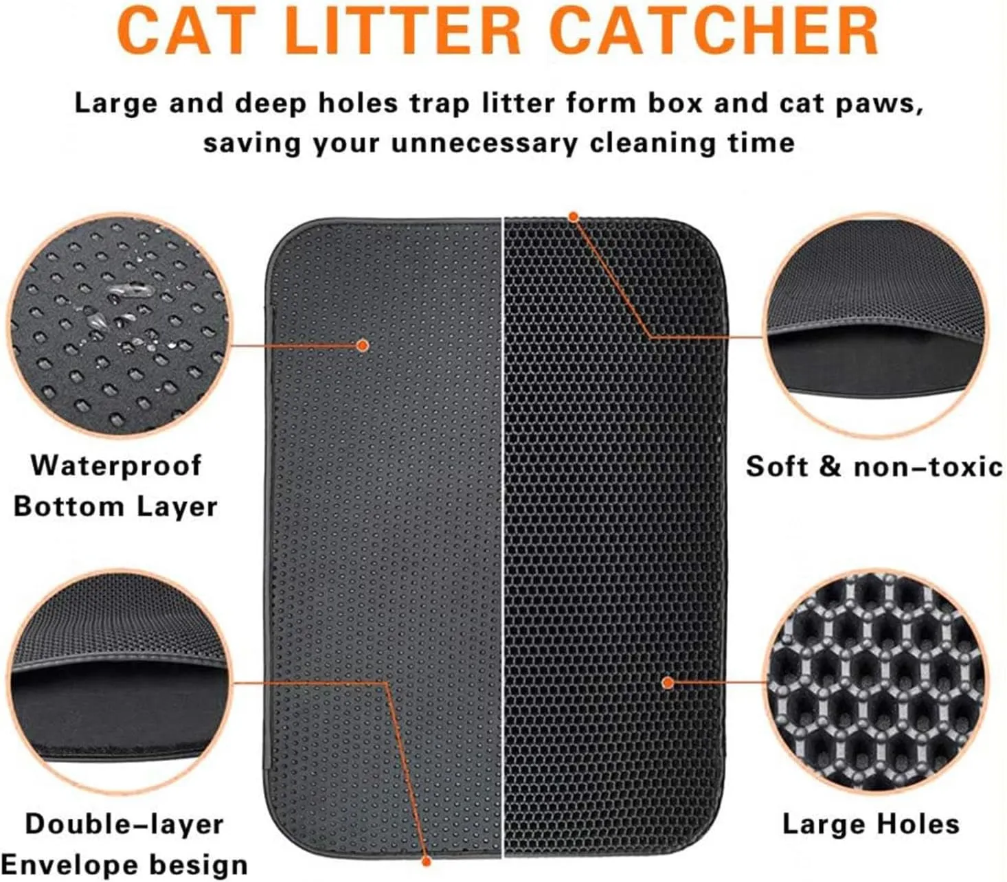 Cat Litter Mat Litter Trapping Mat, 24X35In/26X46In Double Layer Easy Clean Cat Litter Trap Mat Cat Litter Pads, Less Waste,Soft On Paws,Non-Slip,26X46In-Beige