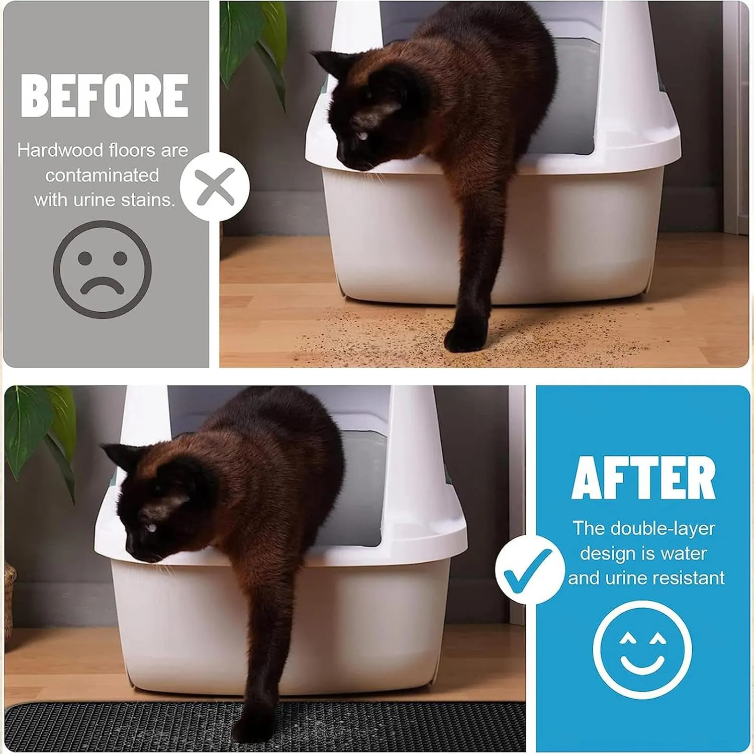 Cat Litter Mat Litter Trapping Mat, 24X35In/26X46In Double Layer Easy Clean Cat Litter Trap Mat Cat Litter Pads, Less Waste,Soft On Paws,Non-Slip,26X46In-Beige