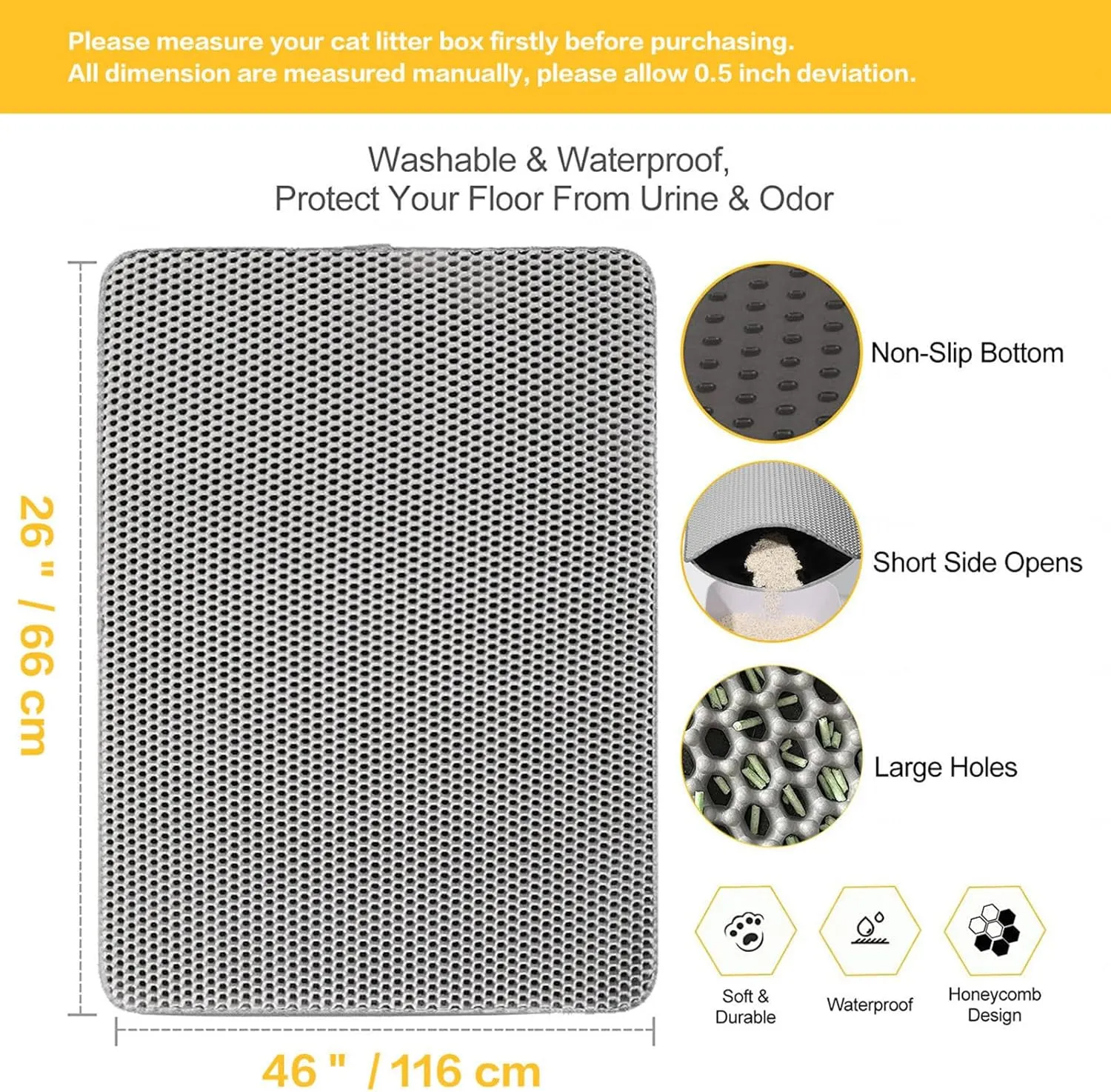Cat Litter Mat Litter Trapping Mat, 24X35In/26X46In Double Layer Easy Clean Cat Litter Trap Mat Cat Litter Pads, Less Waste,Soft On Paws,Non-Slip,26X46In-Beige