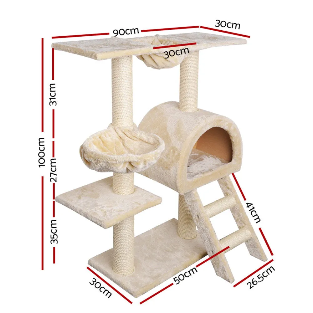 Cat Tree 100cm, Wood Scratching Post Tower Condo, Beige
