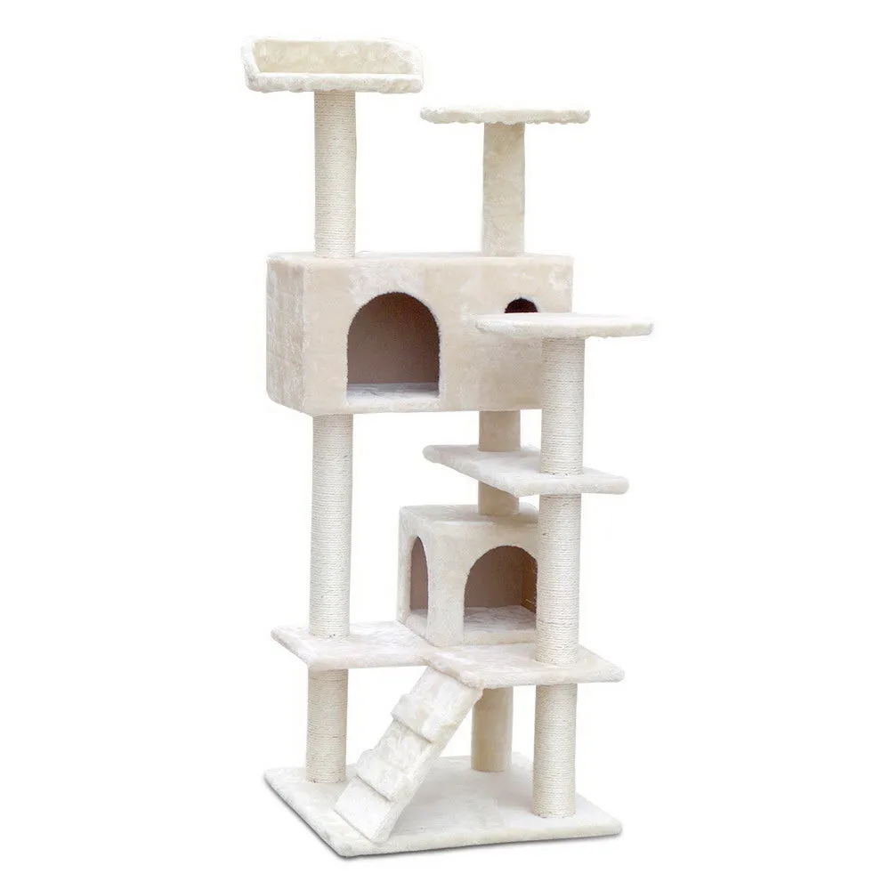 Cat Tree 134cm, Wood Scratching Post Tower Condo, Beige