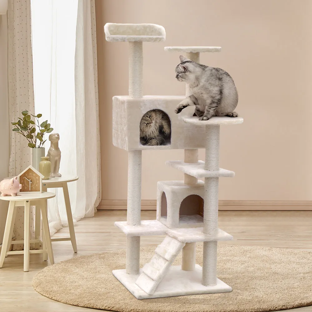 Cat Tree 134cm, Wood Scratching Post Tower Condo, Beige