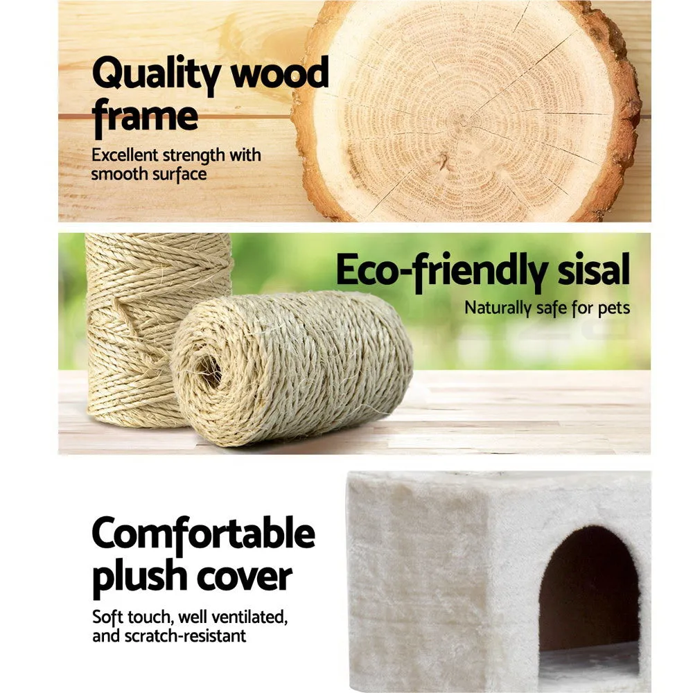 Cat Tree 134cm, Wood Scratching Post Tower Condo, Beige