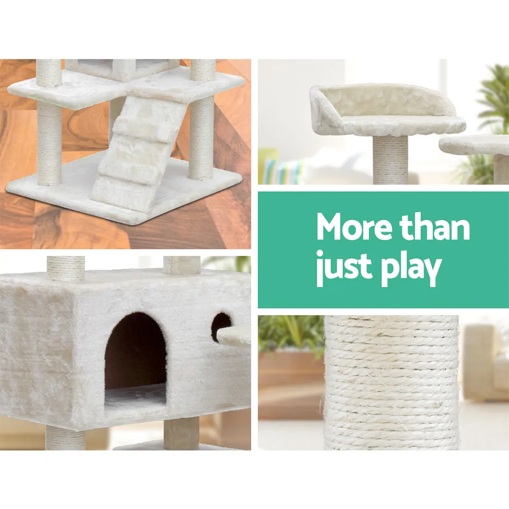 Cat Tree 134cm, Wood Scratching Post Tower Condo, Beige