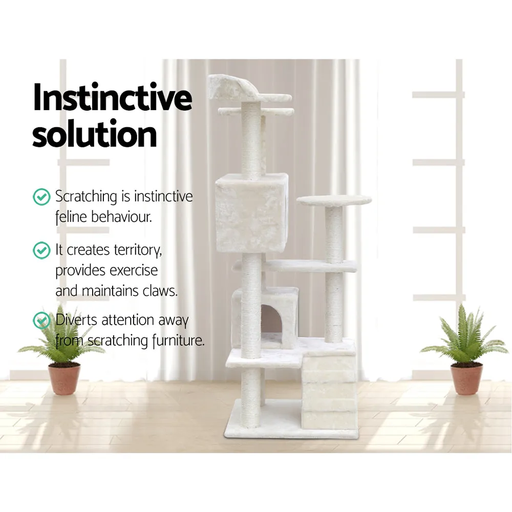 Cat Tree 134cm, Wood Scratching Post Tower Condo, Beige
