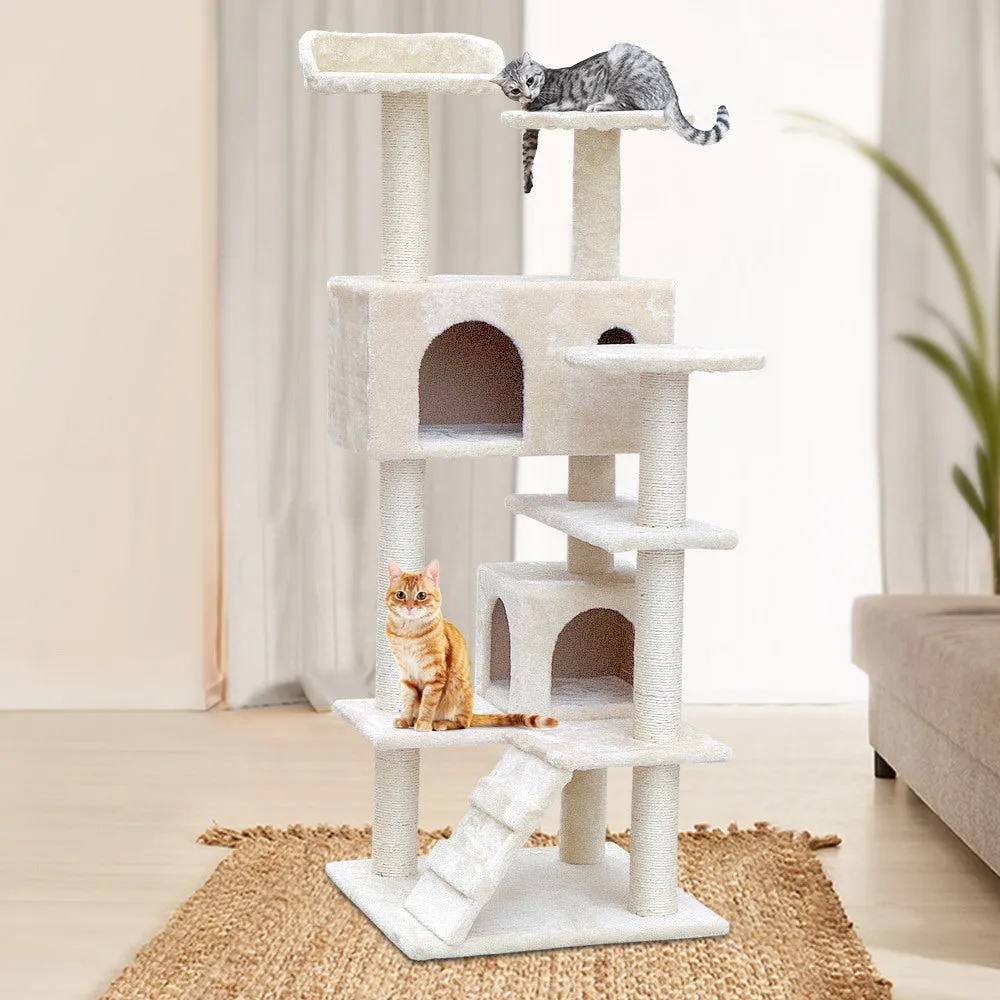 Cat Tree 134cm, Wood Scratching Post Tower Condo, Beige