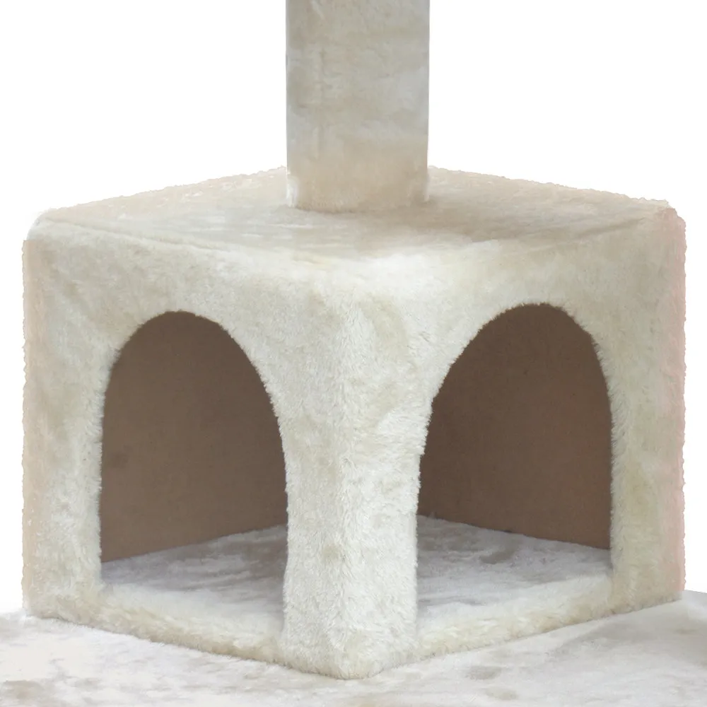 Cat Tree 134cm, Wood Scratching Post Tower Condo, Beige