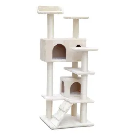 Cat Tree 134cm, Wood Scratching Post Tower Condo, Beige