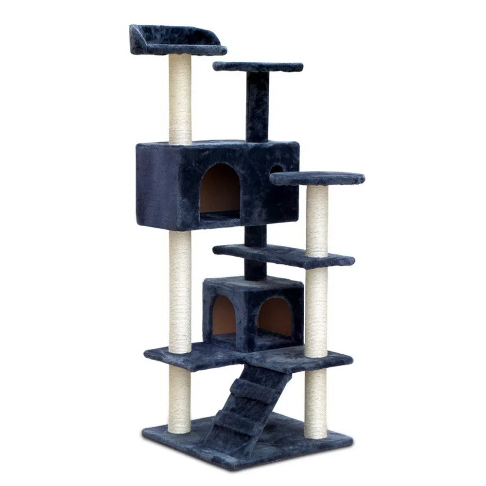 Cat Tree 134cm, Wood Scratching Post Tower Condo, Grey