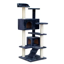 Cat Tree 134cm, Wood Scratching Post Tower Condo, Grey