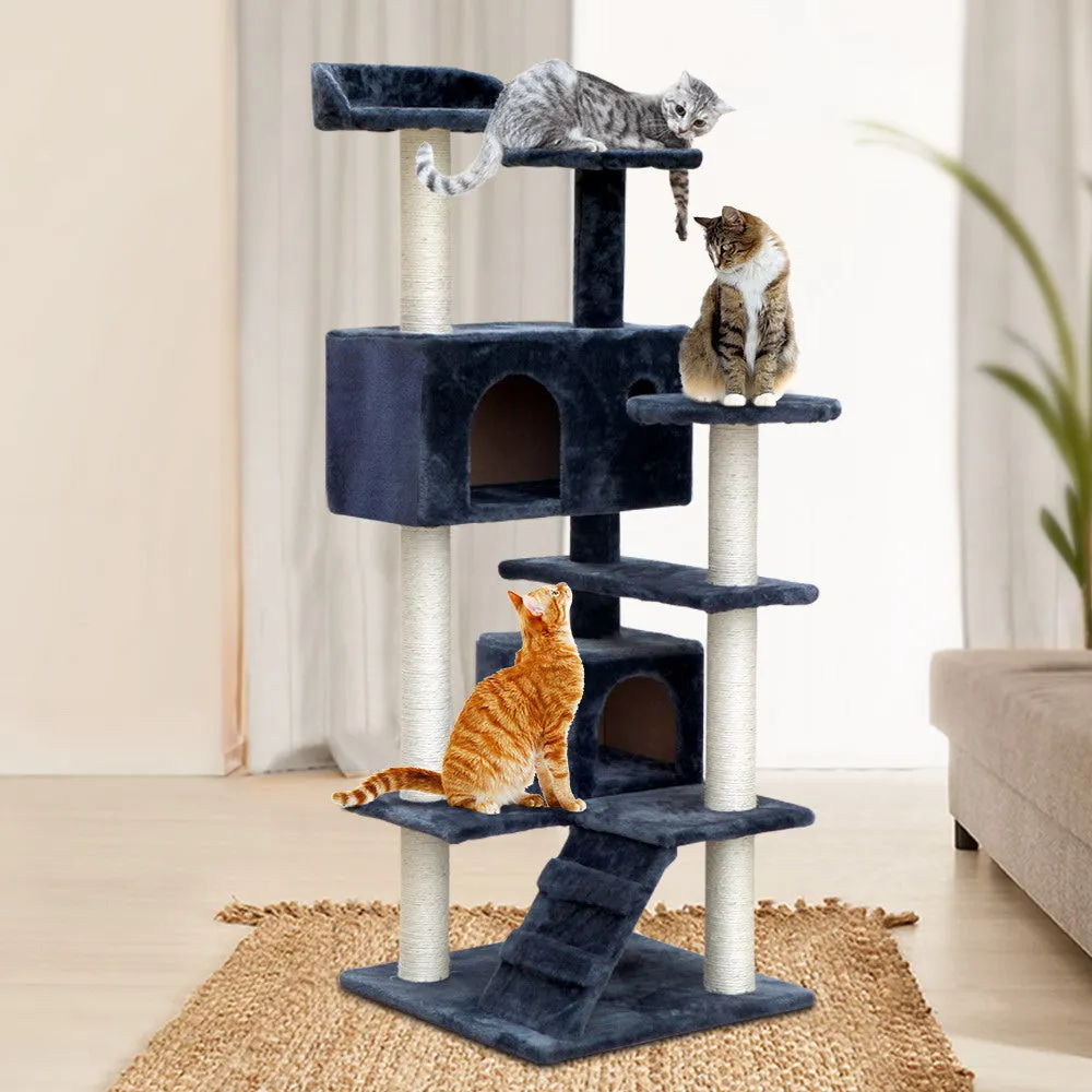 Cat Tree 134cm, Wood Scratching Post Tower Condo, Grey