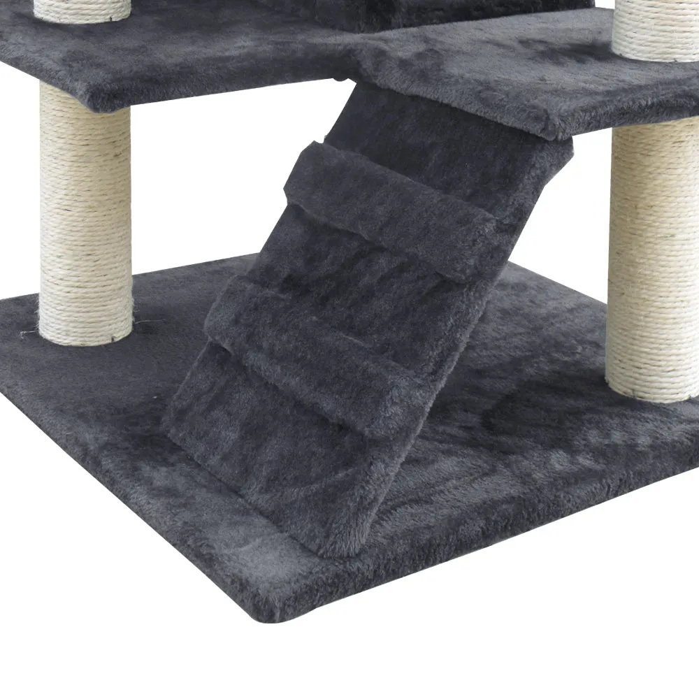 Cat Tree 134cm, Wood Scratching Post Tower Condo, Grey