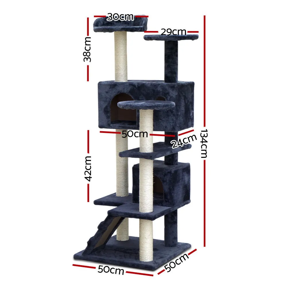 Cat Tree 134cm, Wood Scratching Post Tower Condo, Grey