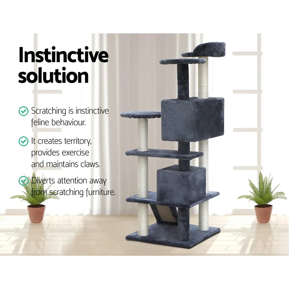 Cat Tree 134cm, Wood Scratching Post Tower Condo, Grey