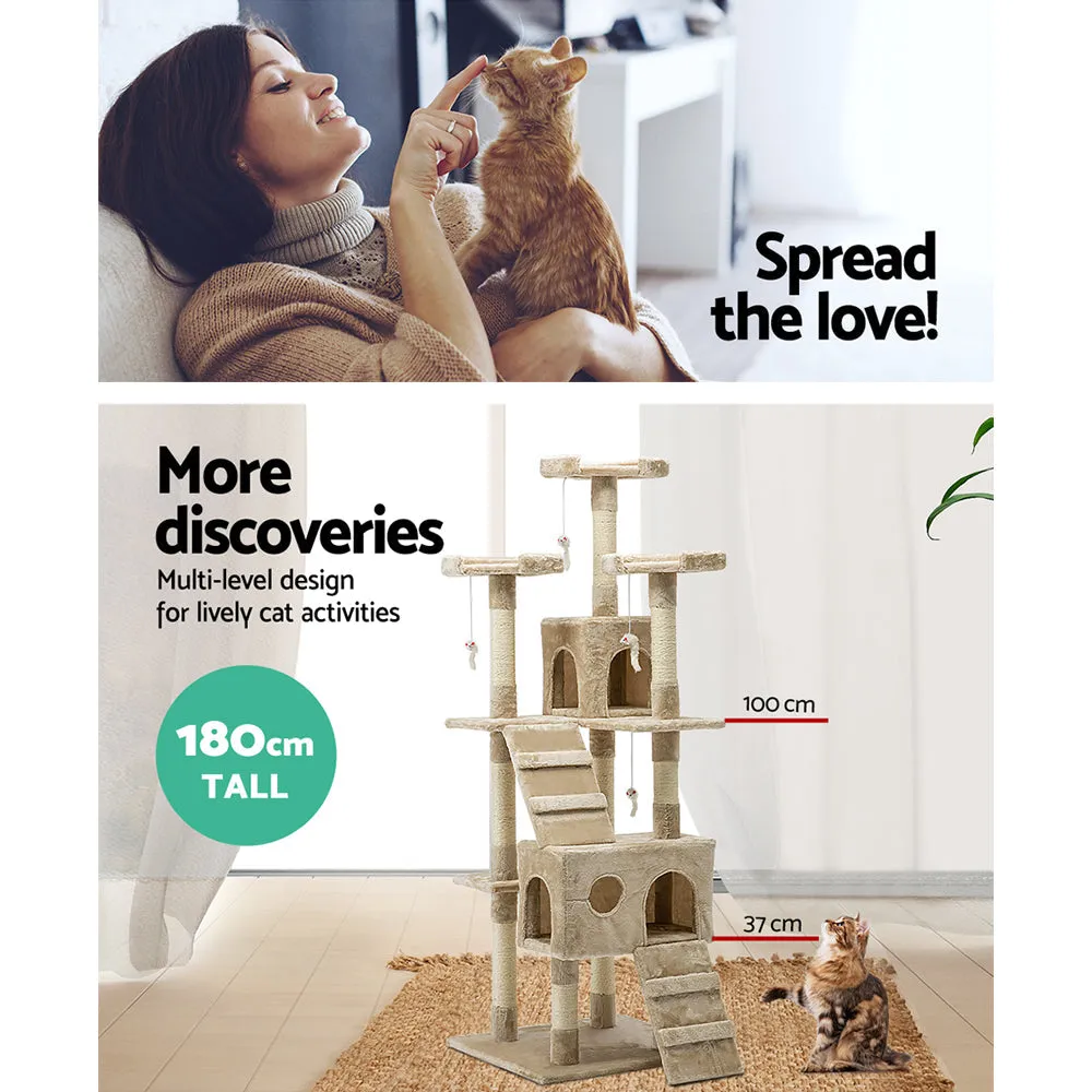 Cat Tree 180cm, Wood Scratching Post Tower Condo, Beige