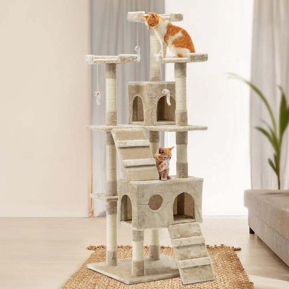 Cat Tree 180cm, Wood Scratching Post Tower Condo, Beige
