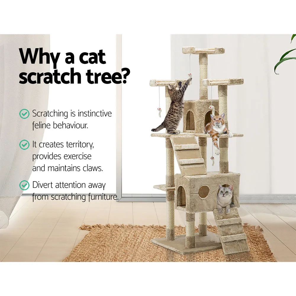 Cat Tree 180cm, Wood Scratching Post Tower Condo, Beige