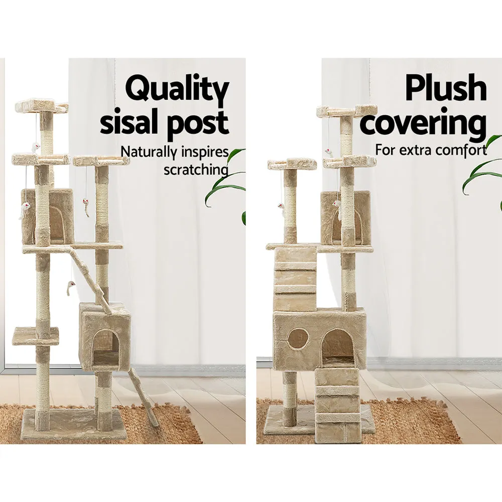 Cat Tree 180cm, Wood Scratching Post Tower Condo, Beige