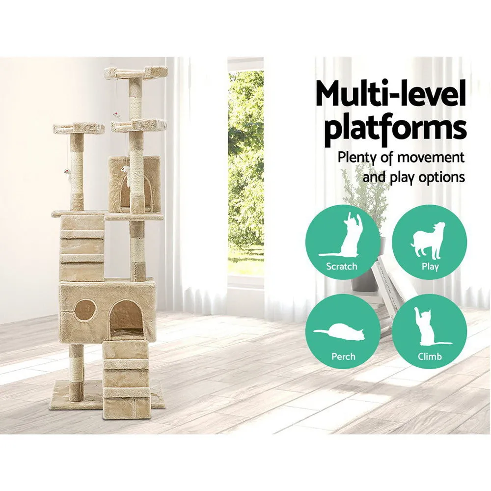 Cat Tree 180cm, Wood Scratching Post Tower Condo, Beige