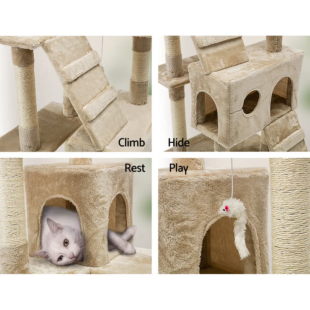 Cat Tree 180cm, Wood Scratching Post Tower Condo, Beige