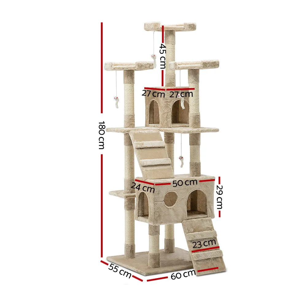 Cat Tree 180cm, Wood Scratching Post Tower Condo, Beige