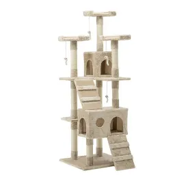 Cat Tree 180cm, Wood Scratching Post Tower Condo, Beige