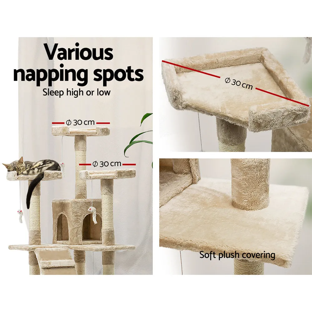 Cat Tree 180cm, Wood Scratching Post Tower Condo, Beige