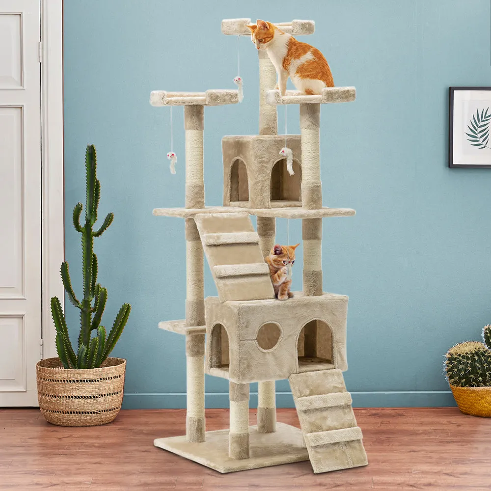 Cat Tree 180cm, Wood Scratching Post Tower Condo, Beige