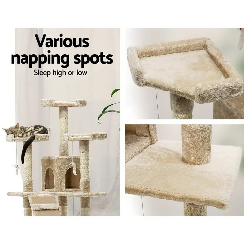 Cat Tree 180cm, Wood Scratching Post Tower Condo, Beige