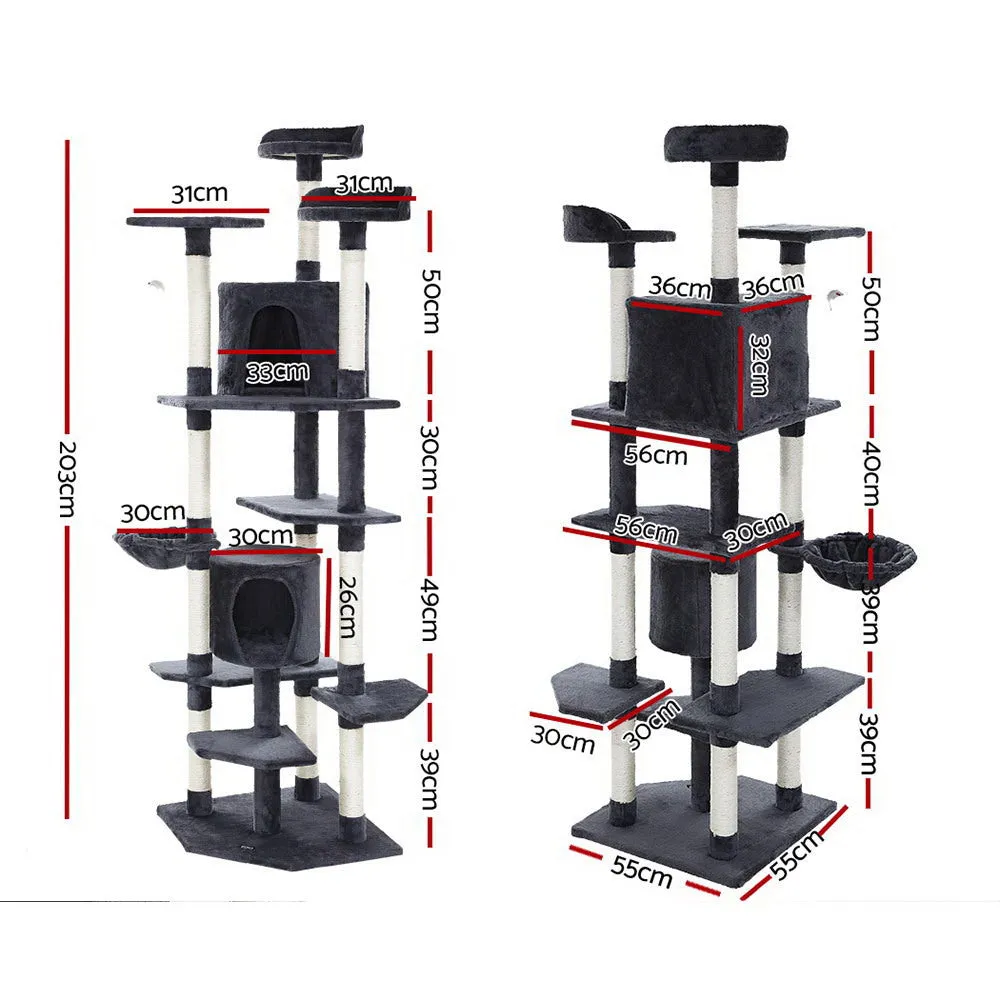 Cat Tree 203cm Trees Scratching Post Scratcher Tower Condo House Furniture Wood
