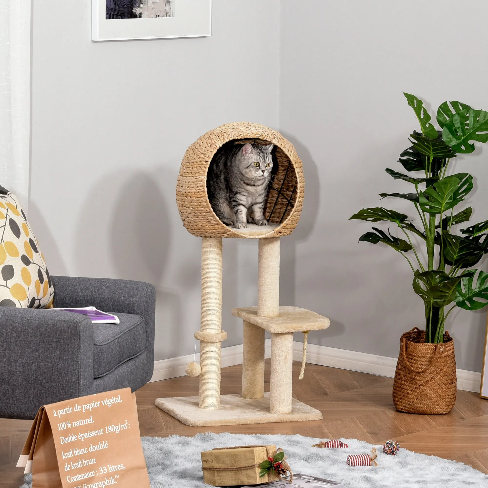 Cat Tree Tower Activity Center w/ Posts Condo Ball Cushion Perch Cattail Fluff