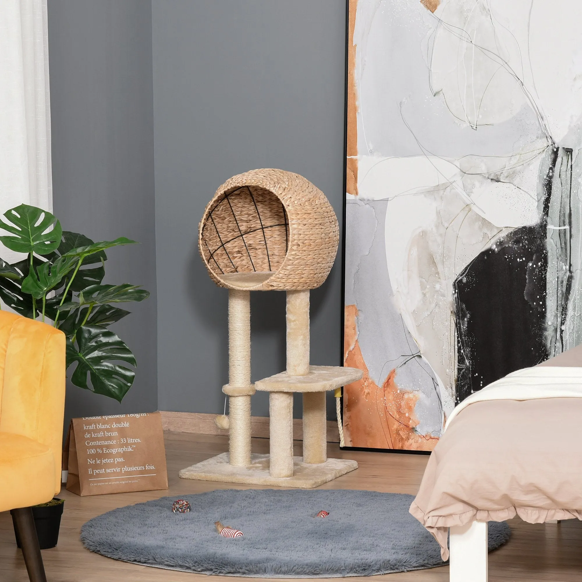 Cat Tree Tower Activity Center w/ Posts Condo Ball Cushion Perch Cattail Fluff