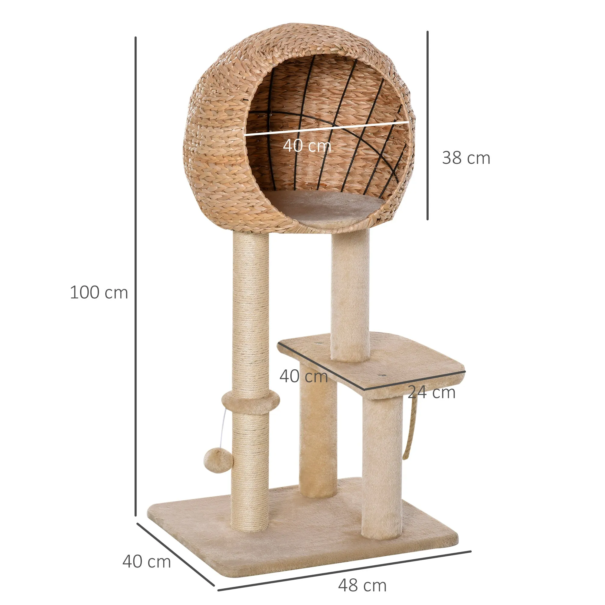 Cat Tree Tower Activity Center w/ Posts Condo Ball Cushion Perch Cattail Fluff