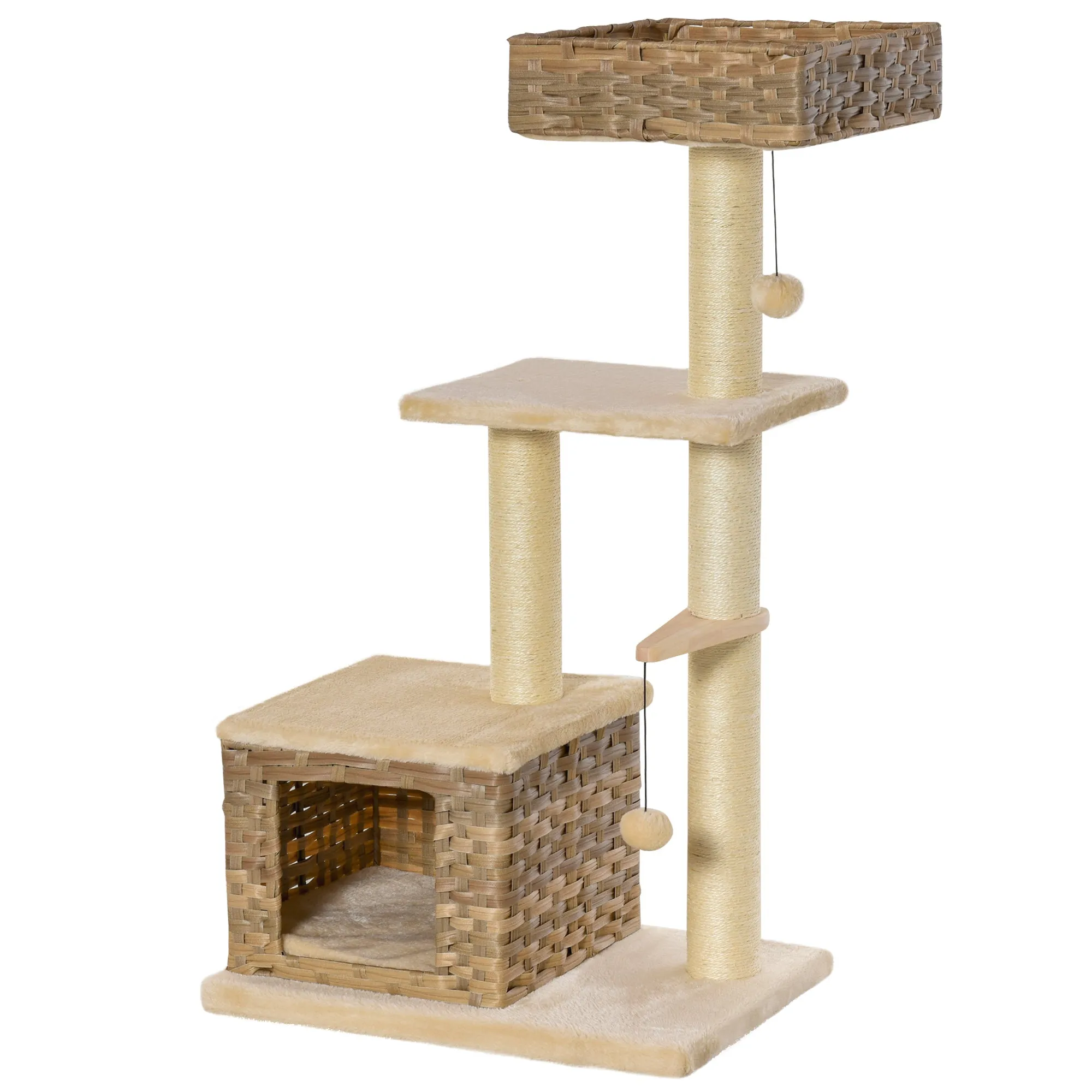 Cat Tree Tower Climb Activity Centre Kitten Rattan 60 x 40 x 109cm