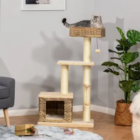 Cat Tree Tower Climb Activity Centre Kitten Rattan 60 x 40 x 109cm