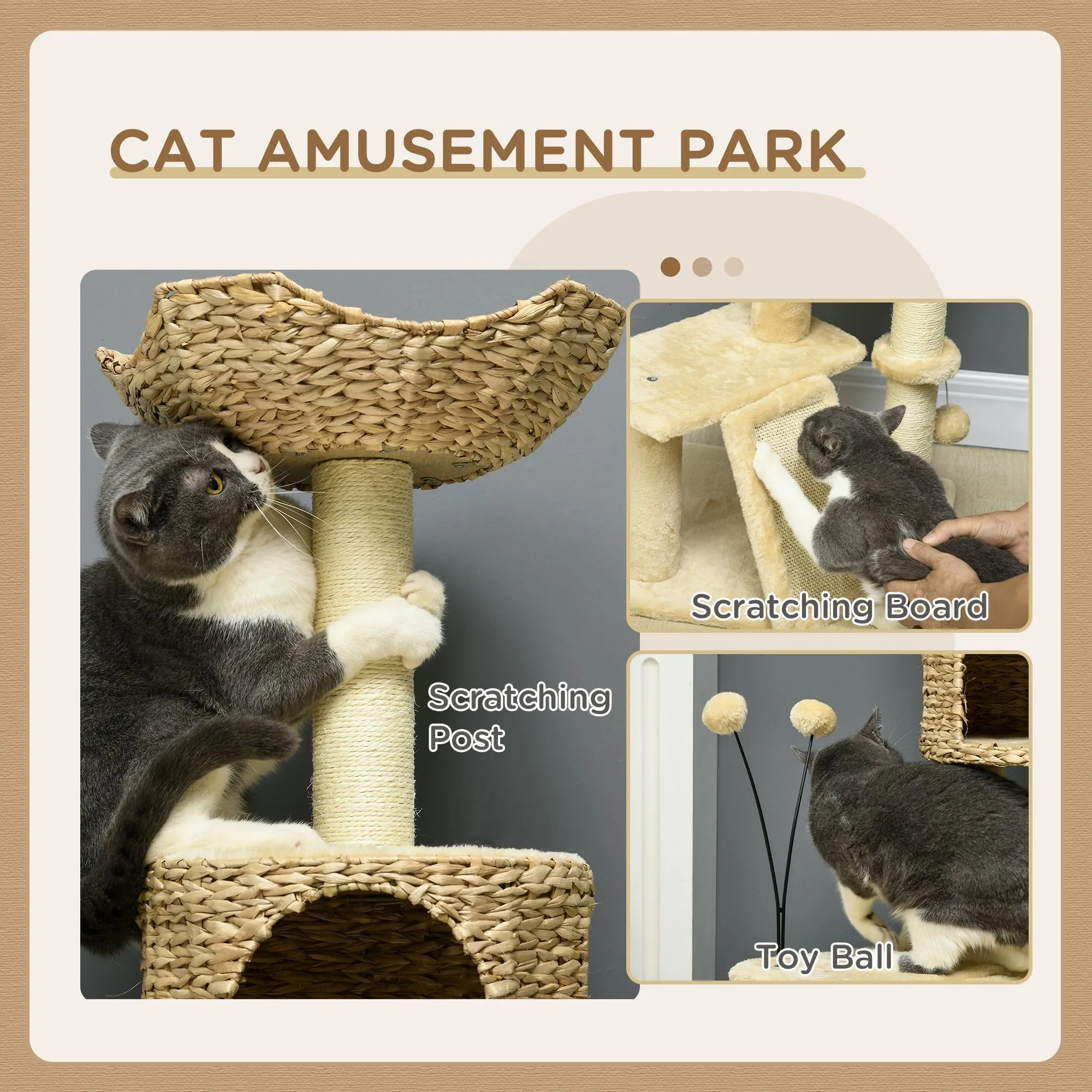 Cat Tree Tower with Scratching Post Cat House Bed Toy Ball Platform - Beige
