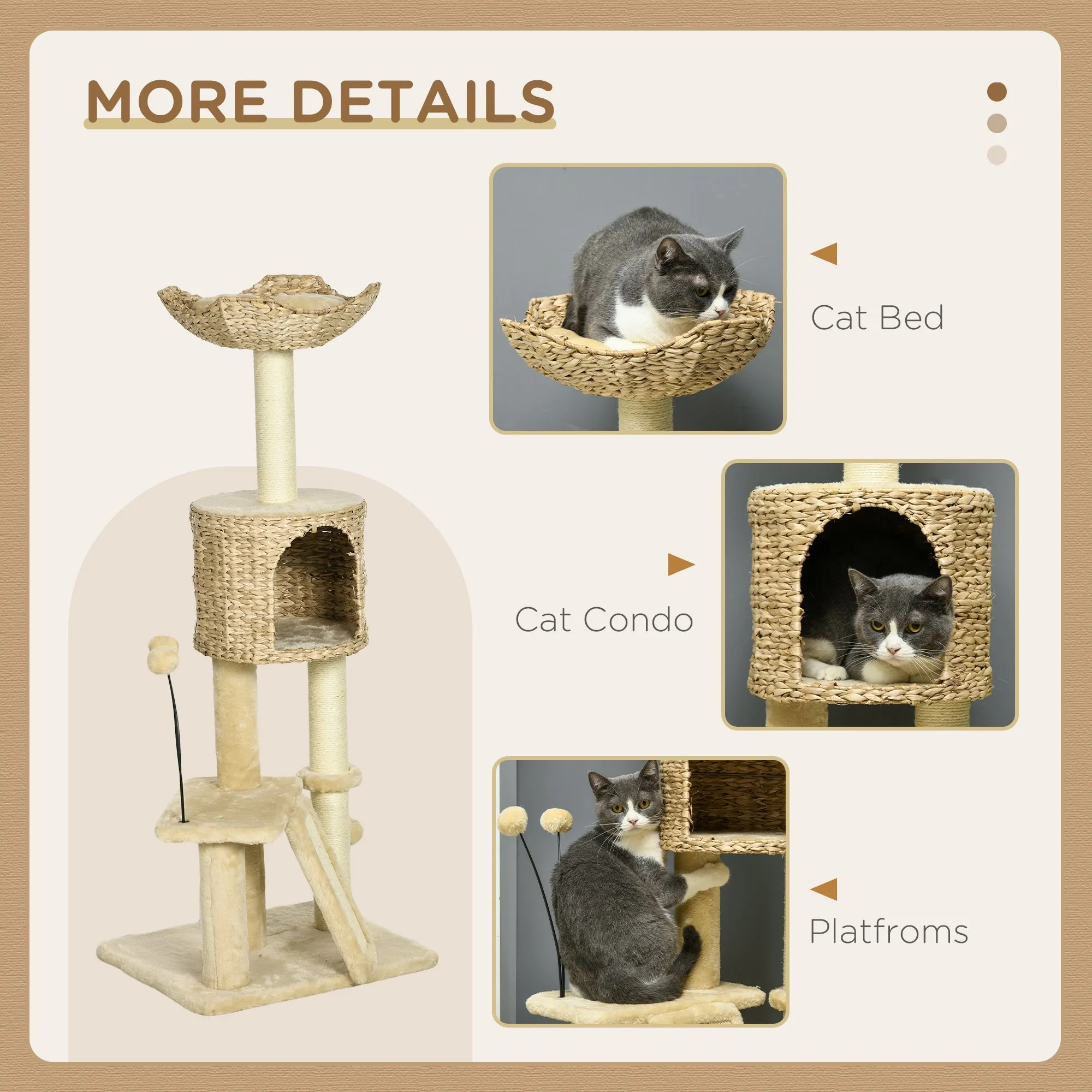 Cat Tree Tower with Scratching Post Cat House Bed Toy Ball Platform - Beige