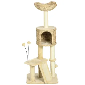 Cat Tree Tower with Scratching Post Cat House Bed Toy Ball Platform - Beige