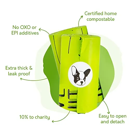 Certified Compostable Dog Poop Bags | 10% to Charity | Vegetable Based Dog Poop Bag | Eco Friendly and Earth Friendly dog waste bags | Leakproof And Zero Odor housebreaking   pet supplies (120 Bags)