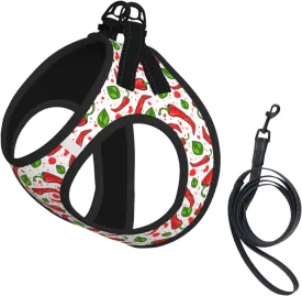 Chili Peppers Print No Pull Dog Harness and Leash Set, Cute Reflective Adjustable Vest for Small Dogs,Breathable Mesh Puppy Harness for Walking Hiking,Small
