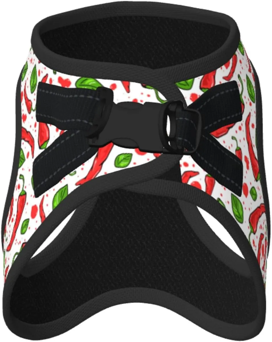 Chili Peppers Print No Pull Dog Harness and Leash Set, Cute Reflective Adjustable Vest for Small Dogs,Breathable Mesh Puppy Harness for Walking Hiking,Small