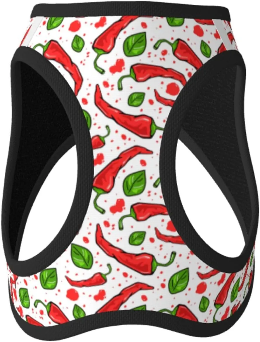 Chili Peppers Print No Pull Dog Harness and Leash Set, Cute Reflective Adjustable Vest for Small Dogs,Breathable Mesh Puppy Harness for Walking Hiking,Small