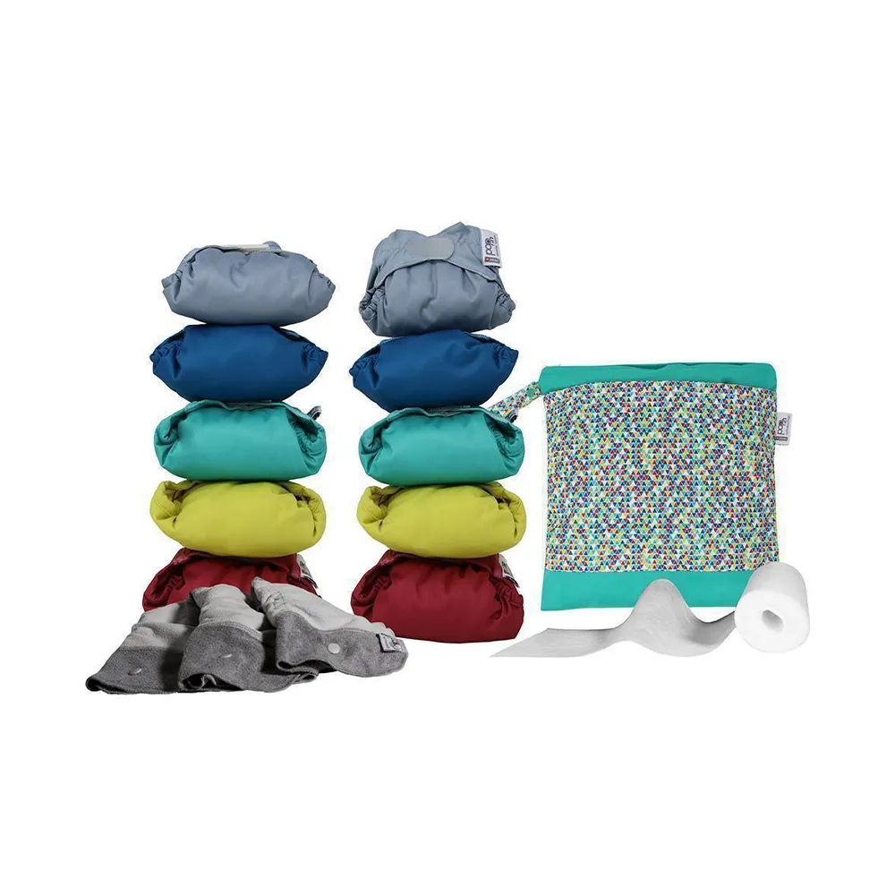 Close Pop-in Part-time Reusable Birth to Potty Nappy Pack - Unisex Bundle Includes 10 Bamboo Aplix Nappies Plus Accessories